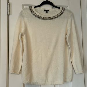 Talbots Embellished Creamy White Sweater